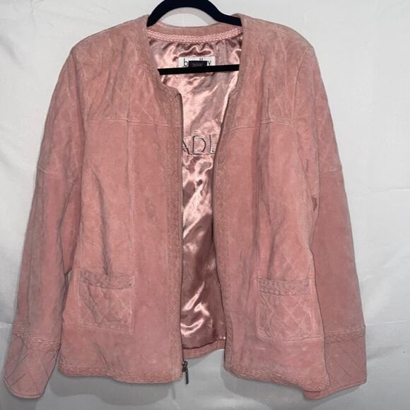 Bradley Bayou Pink Suede Leather with Braid Accent Womens Zip Jacket Size XL - Picture 1 of 10